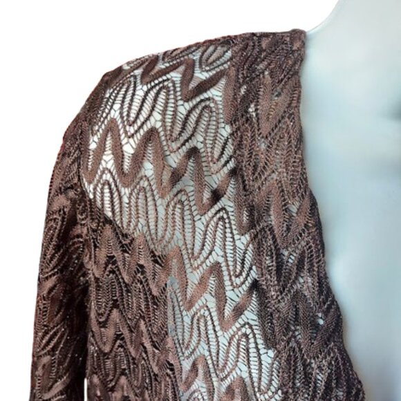 Long Sleeve Sheer Brown Mesh Top Fits Size Large - Picture 3 of 5